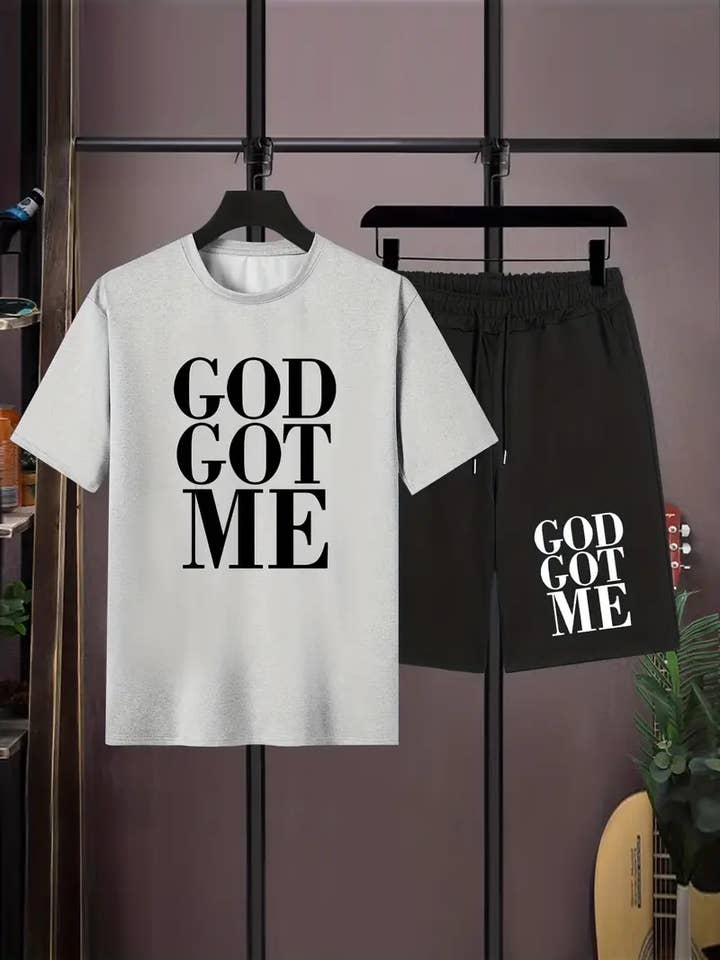 Lucky Avocado - Wholesale Top & Short Set (NOT Loungewear) - Men's - God Got Me, Men's 2 Pieces Outfits, T-Shirt And Shorts Set6