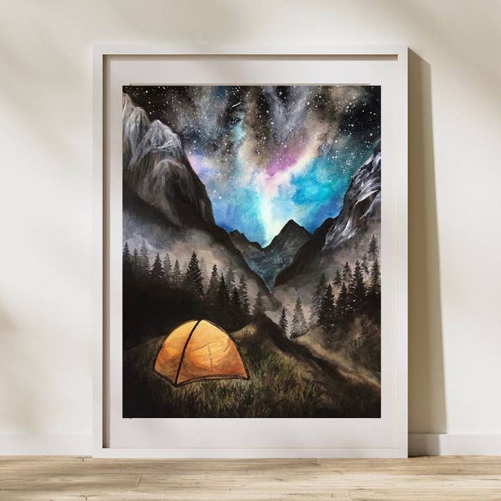 Olympic National Park Camping Print | Watercolor Galaxy for wholesale by Kendra VanDruff Watercolors