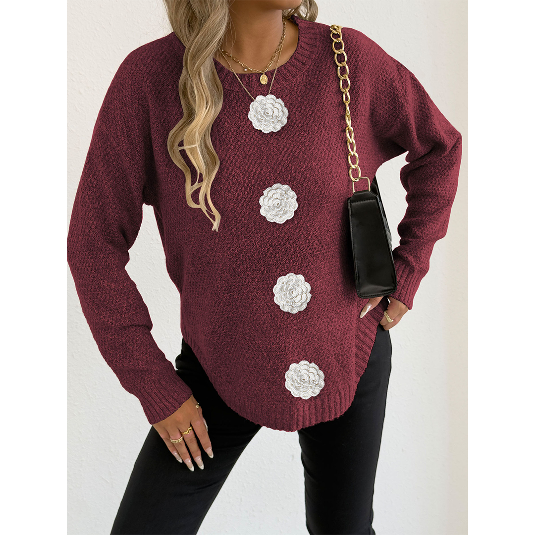 UNISHE - Wholesale Knit Sweater - Women's - Casual Button Crochet Floral Decor Pullover Sweater OYM24521