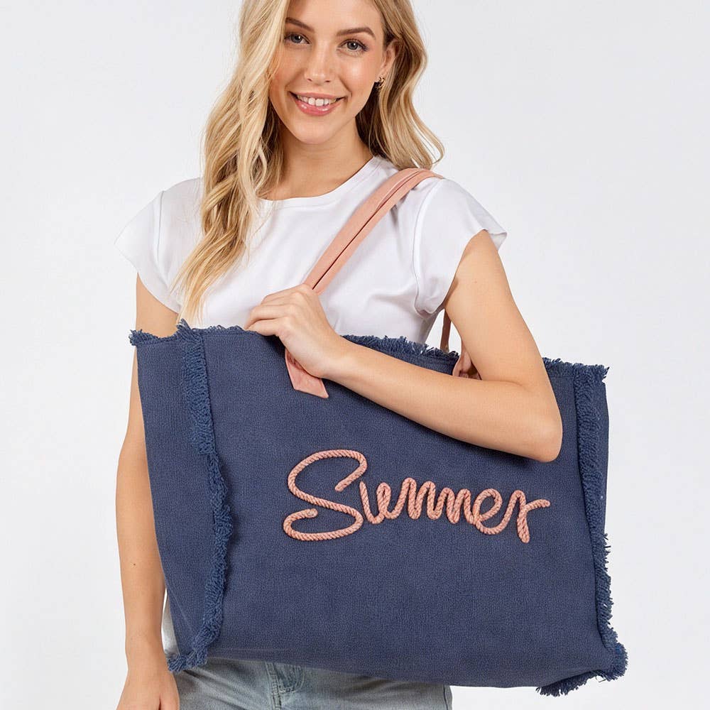 Sensibling Corp. - Vendita all'ingrosso Borsa tote - Donna - Borsa mare in tela con frange e scritta ricamata "SUMMER"16