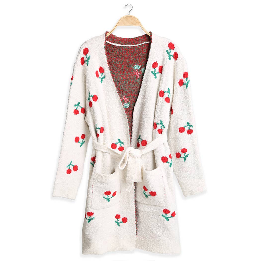 Cute Cherry Print Cozy Robe with Pocket & Belt for wholesale on Faire5
