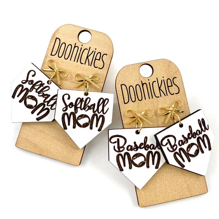 2" Ball Mom Dangles- Baseball & Softball Earrings for wholesale by Doohickies