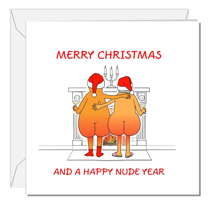 Funny Chestnuts Christmas Card - Humorous Naturist Nudist Xmas Card - Chest and Nuts Roasting for wholesale by Swizzoo Cards