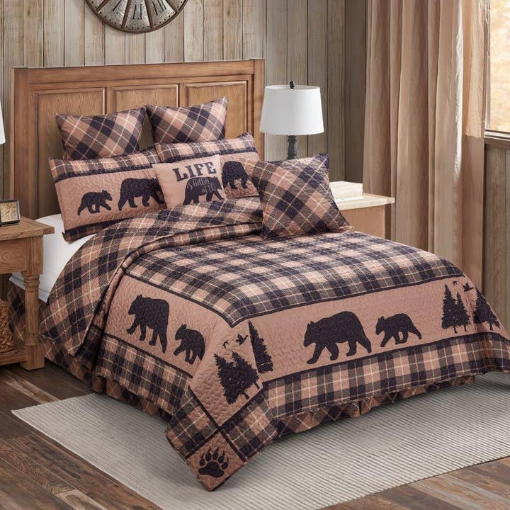 "Cabin Life - Brown" 3-Piece Designer Microfiber Quilt Set for wholesale by Duke Imports