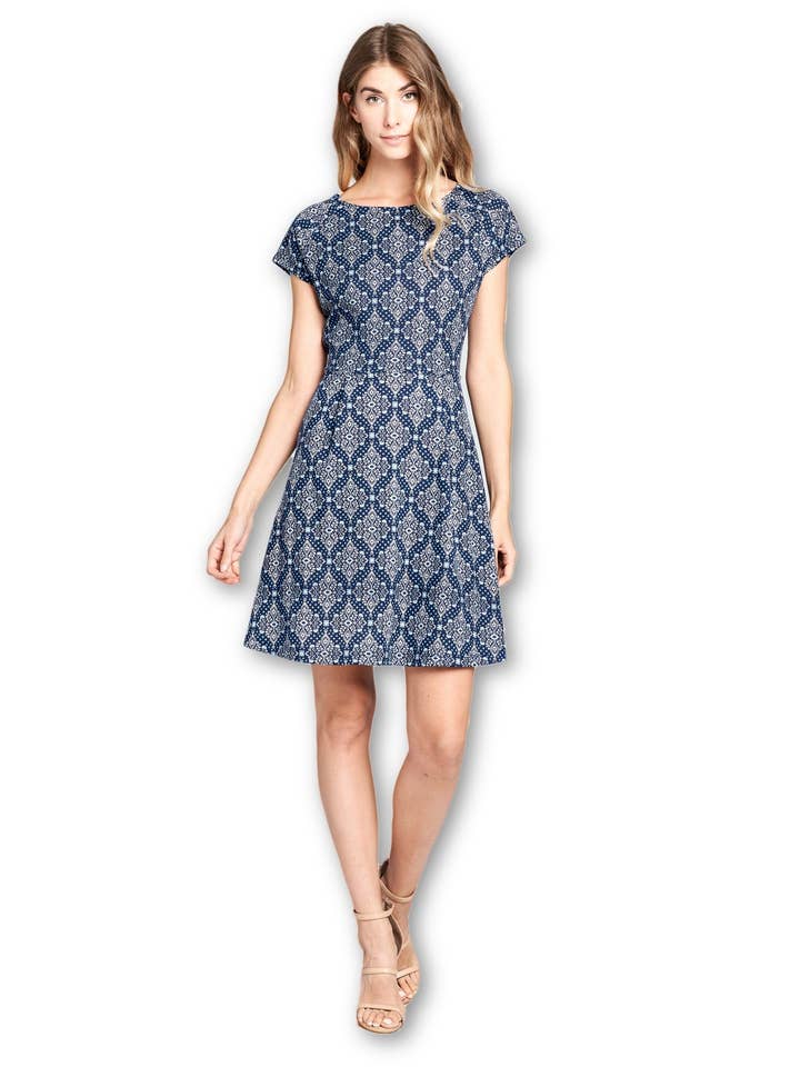 Made in USA - Short Sleeve Boat Neckline Modern Dress for wholesale by LKLUV