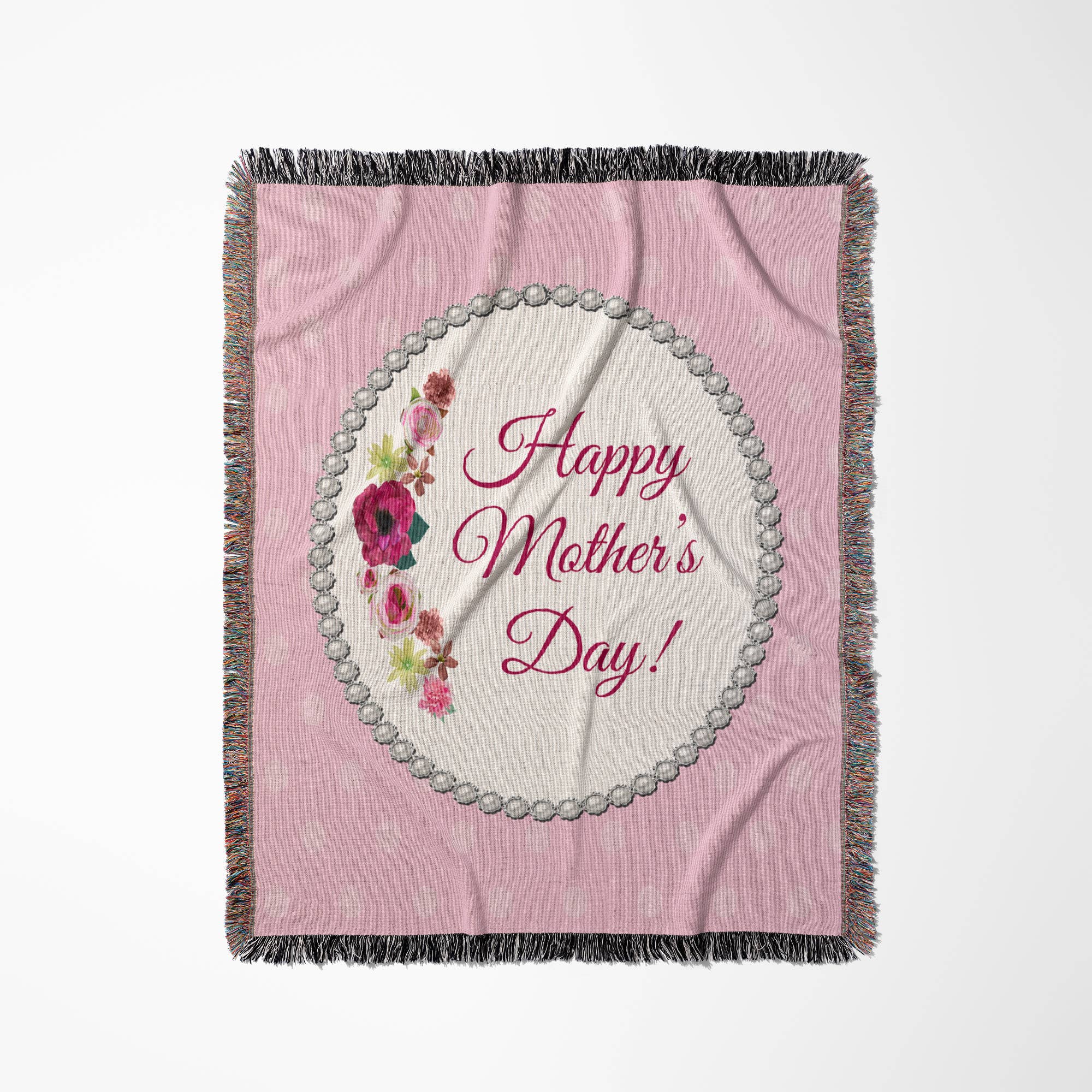 3dRose – wholesale Throw blanket – 3dRose, Roses of Pink and Red, Oval Pearl Look Frame on Dots, Happy Mothers Day, Blanket0