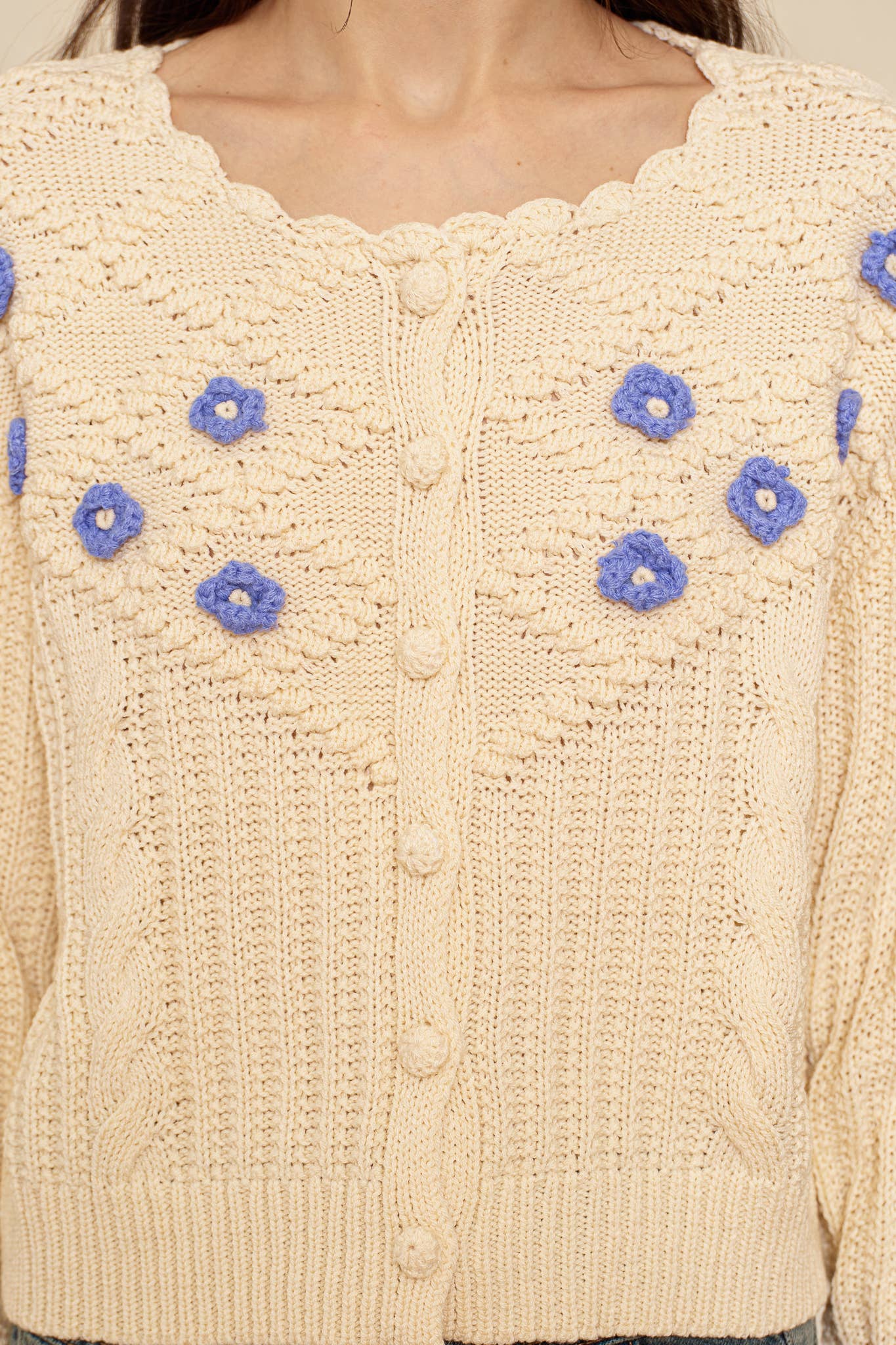 ROSIE POSIE - Wholesale Cardigan - Women's - RP2958 - Cream Blossom Knit Cardigan9