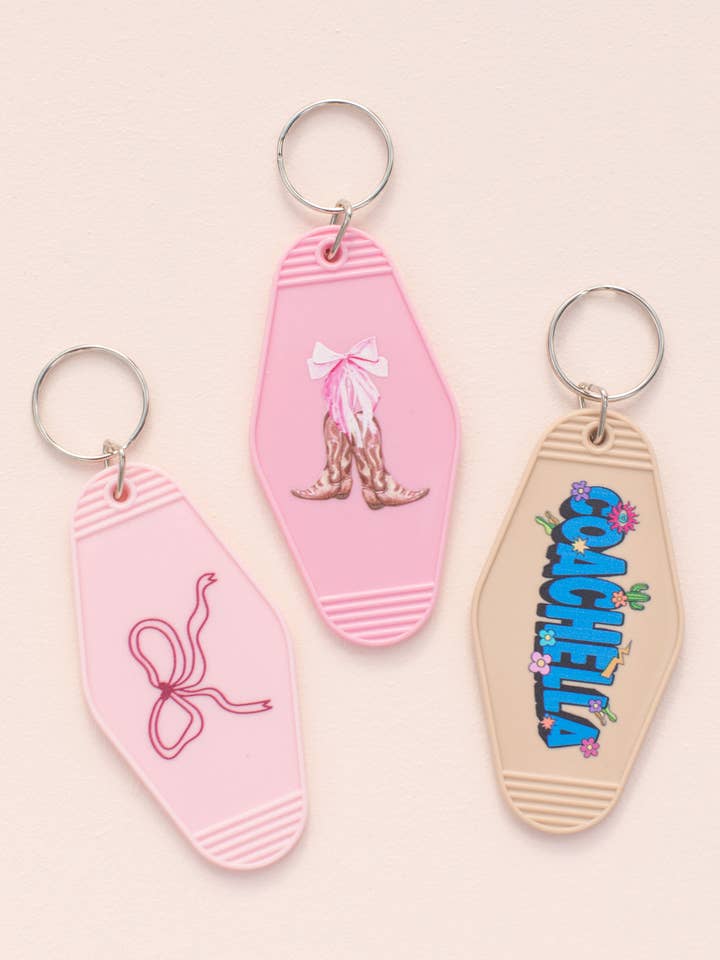 Coquette Bow Cowboy Coachella Motel Key Chain for wholesale by Space 46 Wholesale