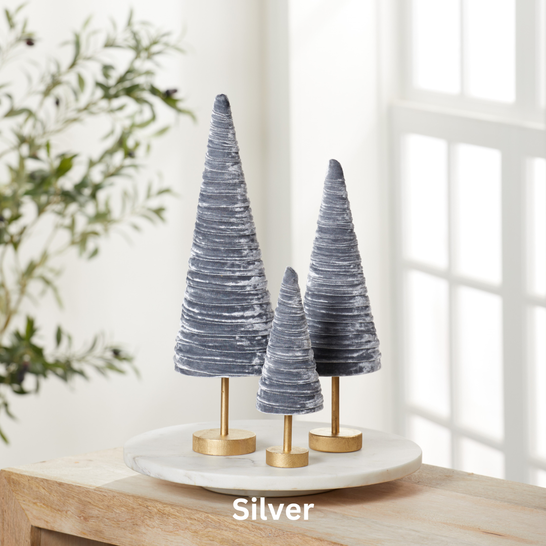 Your Heart's Content - Wholesale Christmas Decoration - Pedestal Trees Velvet Set of 3 Tablescap, Winter Mantel5