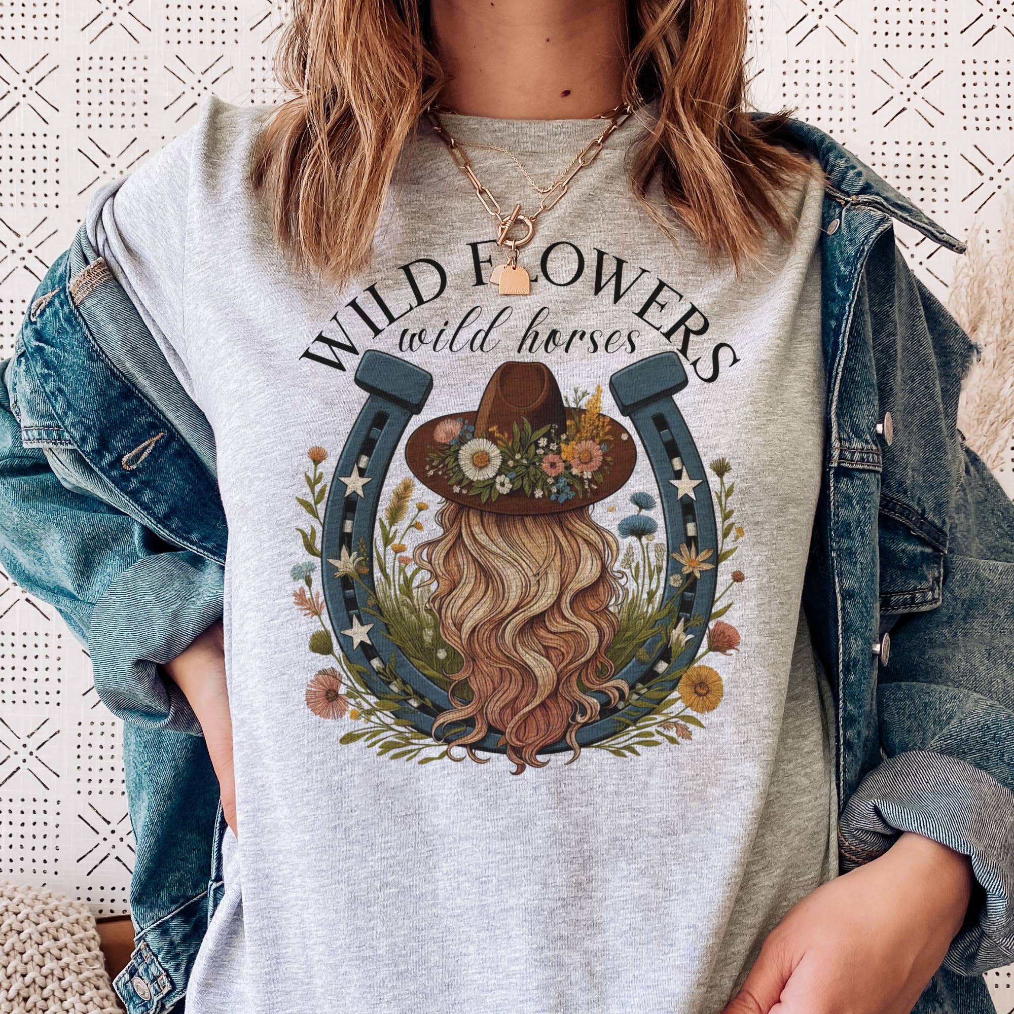 Par.tees by Party On! – wholesale Screen printed t-shirt – Women′s – Wild Flowers and Wild Horses Cowgirl Country Graphic Tee0