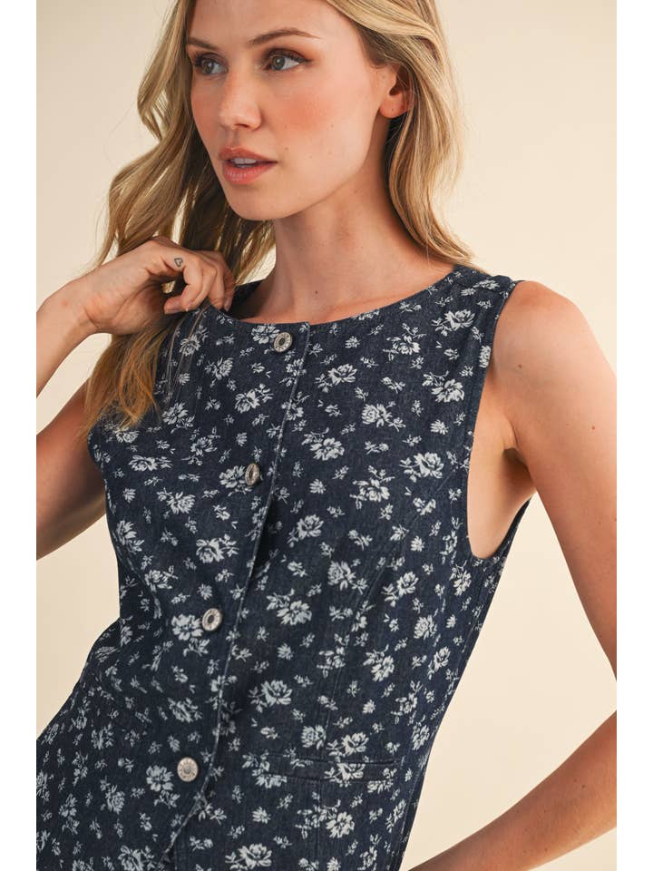 Klesis - Wholesale Top & Short Set (NOT Loungewear) - Women's - IST5874-C FLORAL PRINT BUTTON DOWN DENIM VEST AND SHORTS SET10