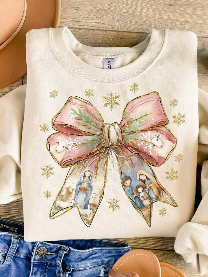 Nativity Coquette Bow DTF Sweatshirt for wholesale by Dash Forward Wholesale