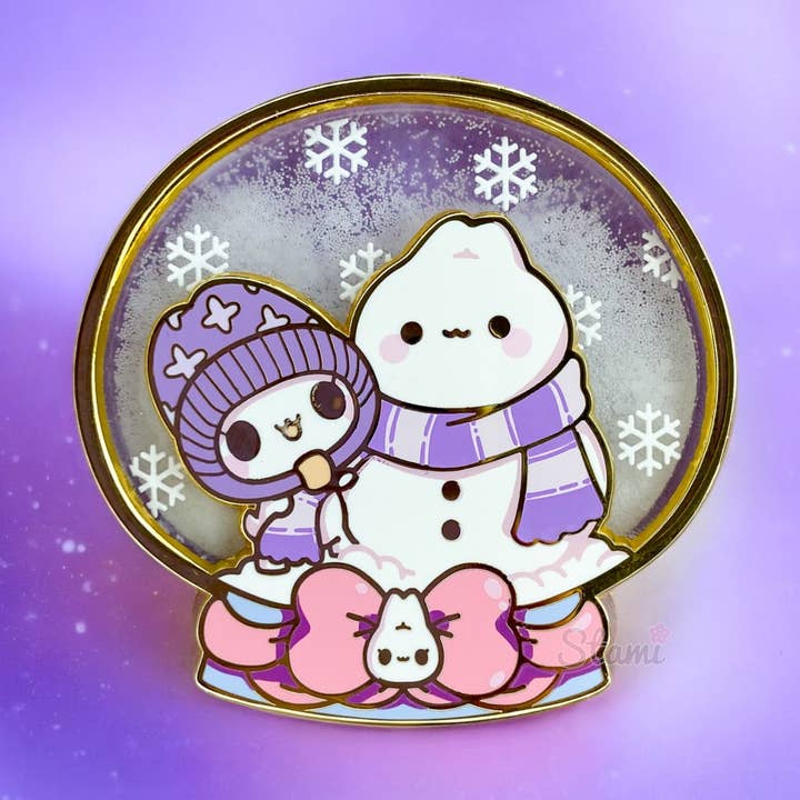 Let's Build A Snow Bunny Snowglobe Pin for wholesale by Stami Studios