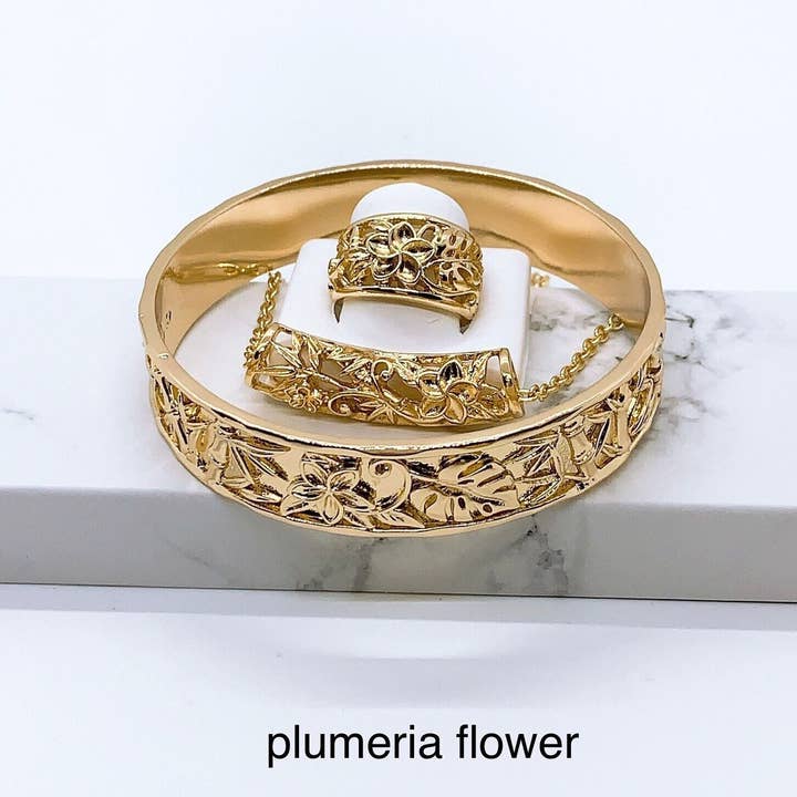 Anela's Jewelry - Wholesale Jewelry Set - Hawaiian Plumeria Flower Sets: Hamilton Gold