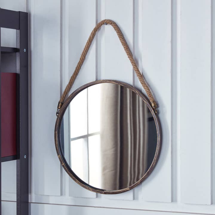 Specchio rotondo con corda per appendere, 38 cm, colore: Oro Patina per la vendita all'ingrosso da parte di Danya B