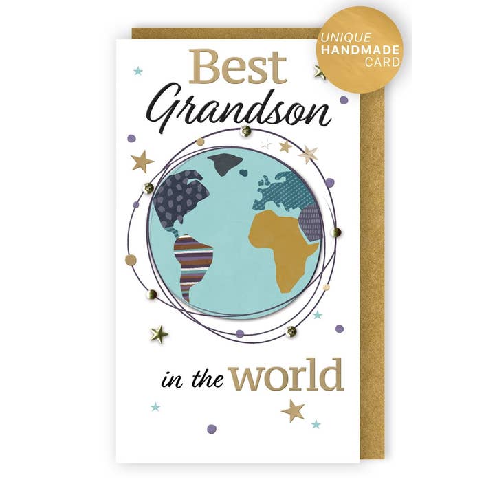 Second Nature Ltd - Wholesale Birthday Card - Grandson - World Globe - Champagne - Second Nature