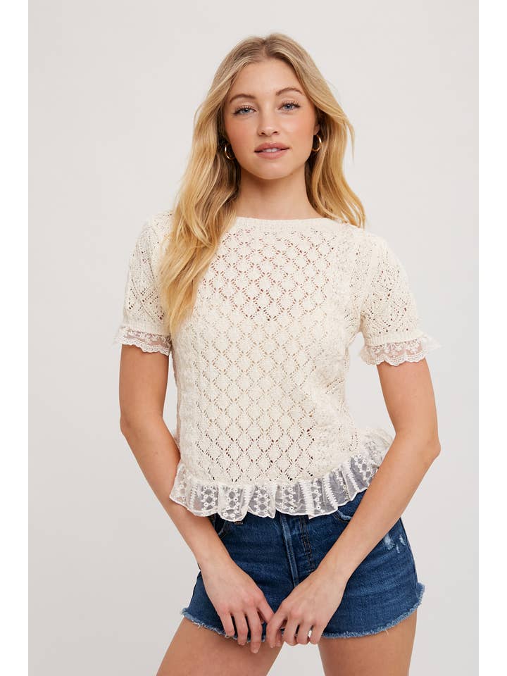 Bluivy - Wholesale Knit Top - Women's - CROCHET RUFFLE HEM KNIT TOP