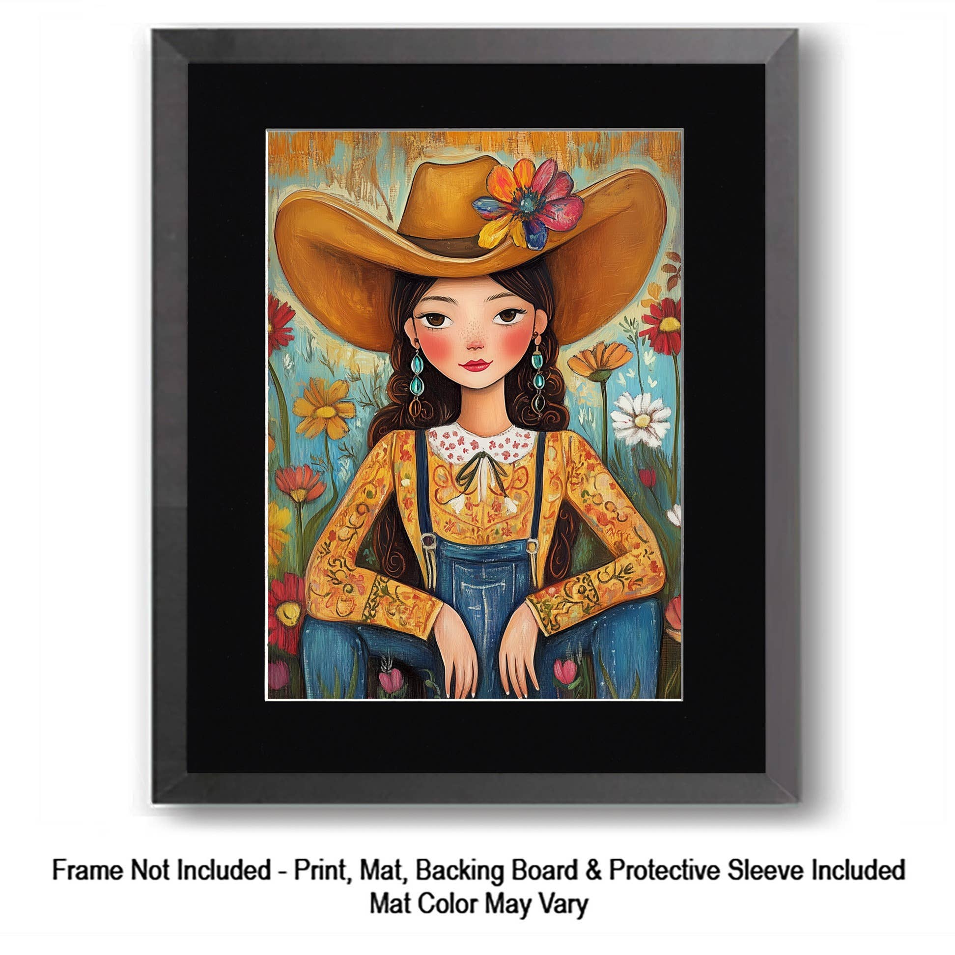 Mowbi – Engroshandel Kunsttryk – Rumvæsen Space Cowgirl Går Tur med Hund i Roswell - Cowgirl Western Kunsttryk 8"x10" Kunstværk til 11"x14" Ramme10
