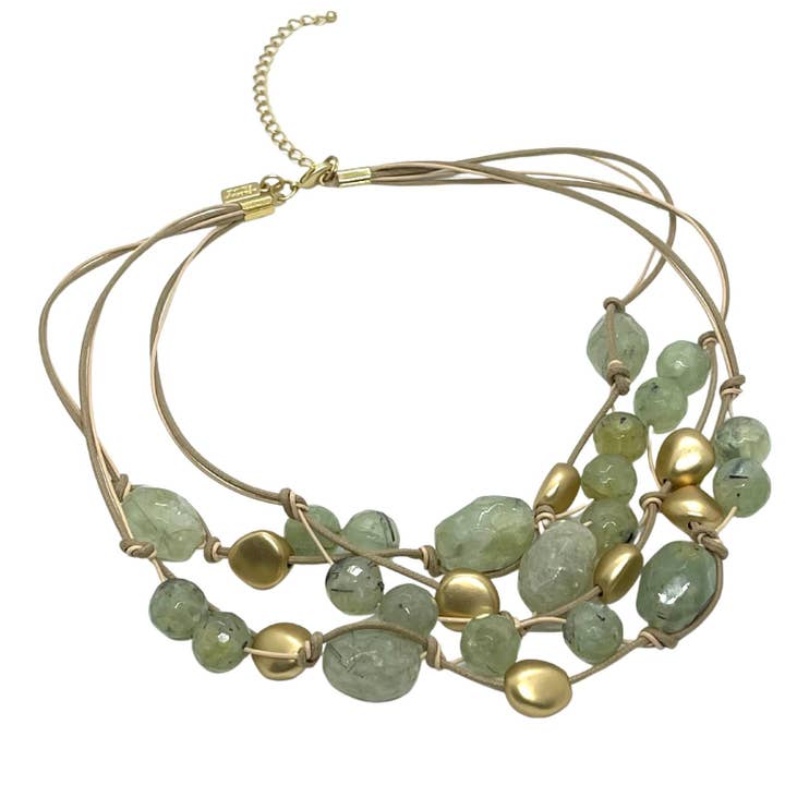 Prehnite and Gold Bead Torsade Necklace for wholesale by Deborah Grivas Designs