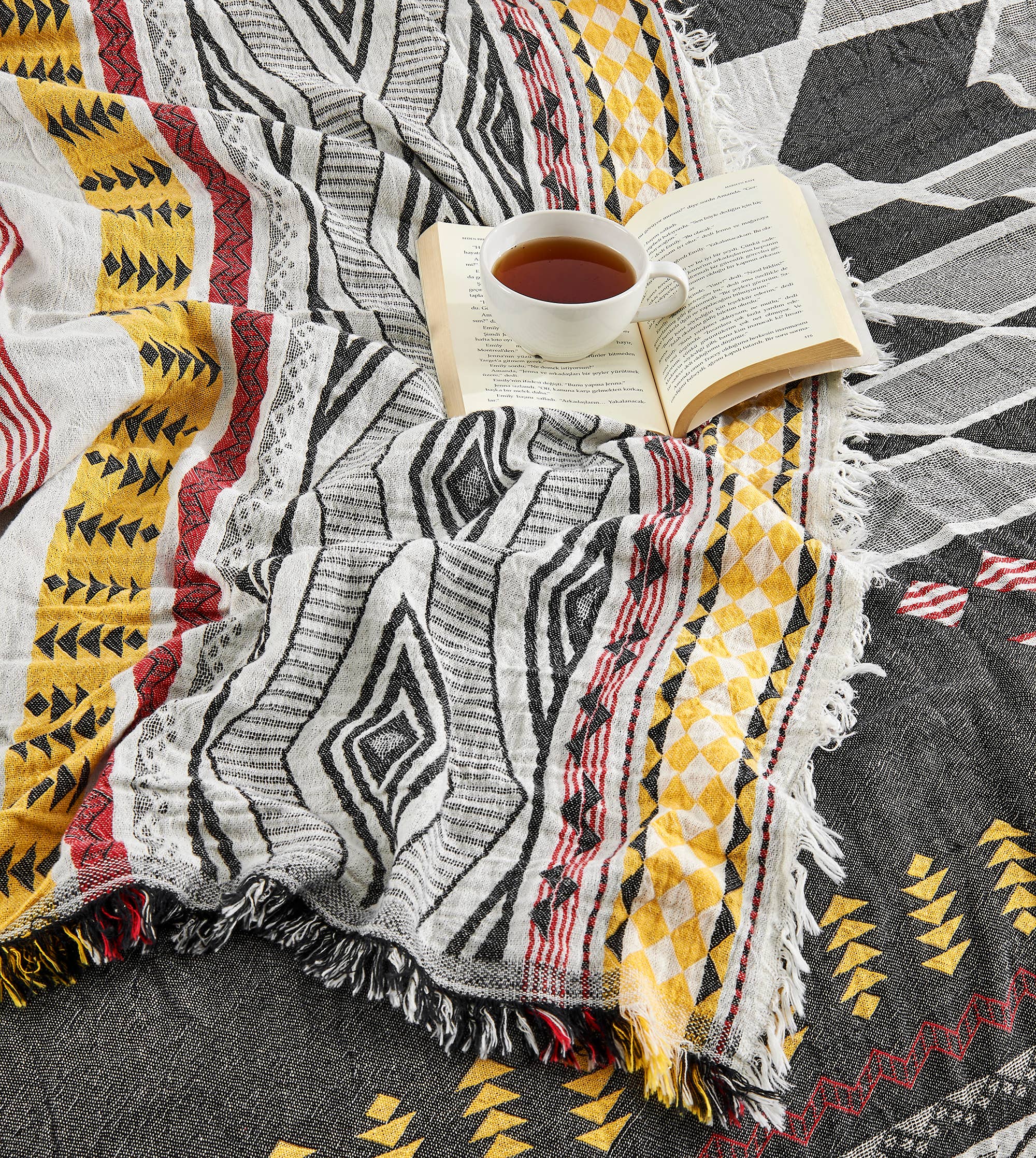 Kikoya - Vente Couvre-lit - Couvre-lit d'été léger à motif aztèque en mousseline de coton turc3