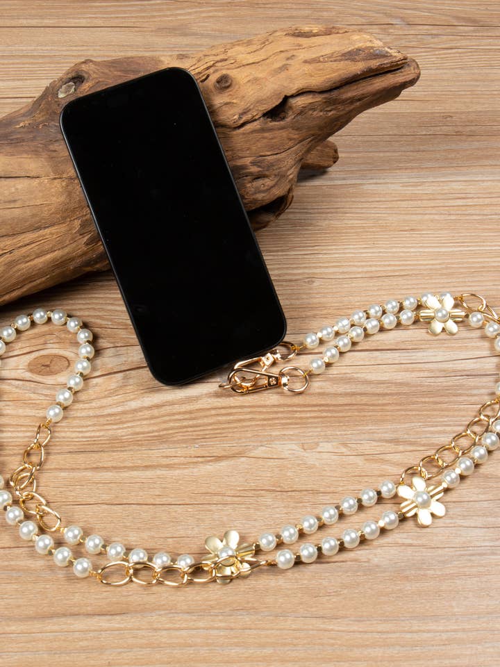 Lanyard de Ombro com Flor de Metal e Pérola PC5654 por atacado de Ole