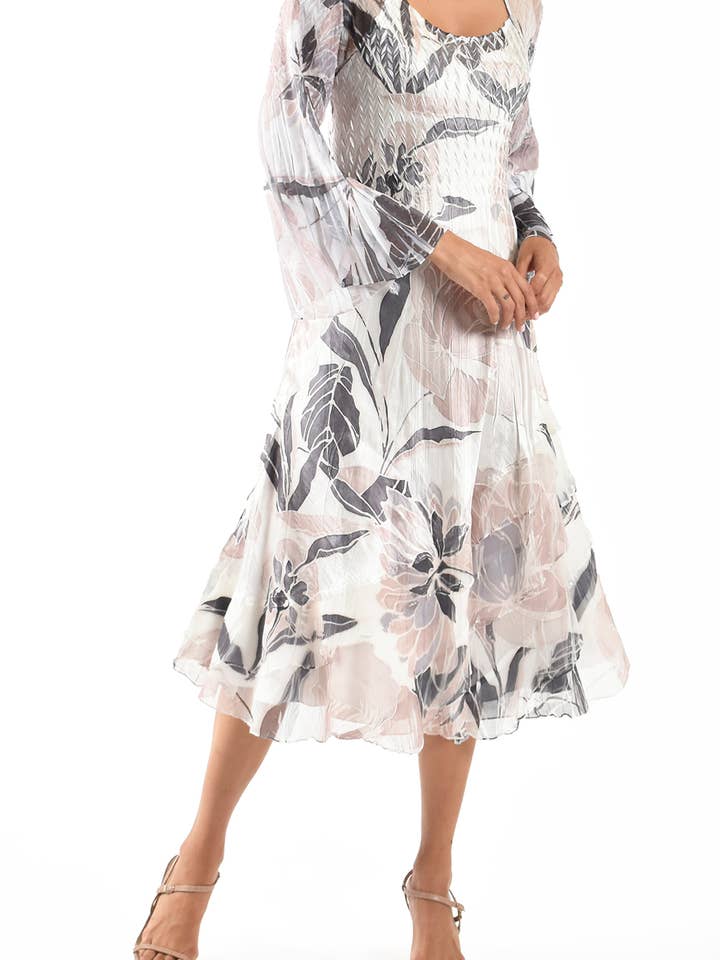 CAP22444 - Chiffon Wide Sleeve Dress w/ Tiered Diagonal for wholesale by Komarov