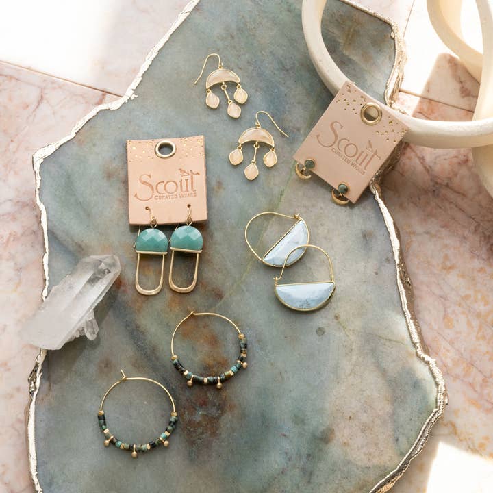 Scout Curated Wears - Wholesale Dangle Earrings - Stone Crescent Drop Earring - Amazonite/Silver