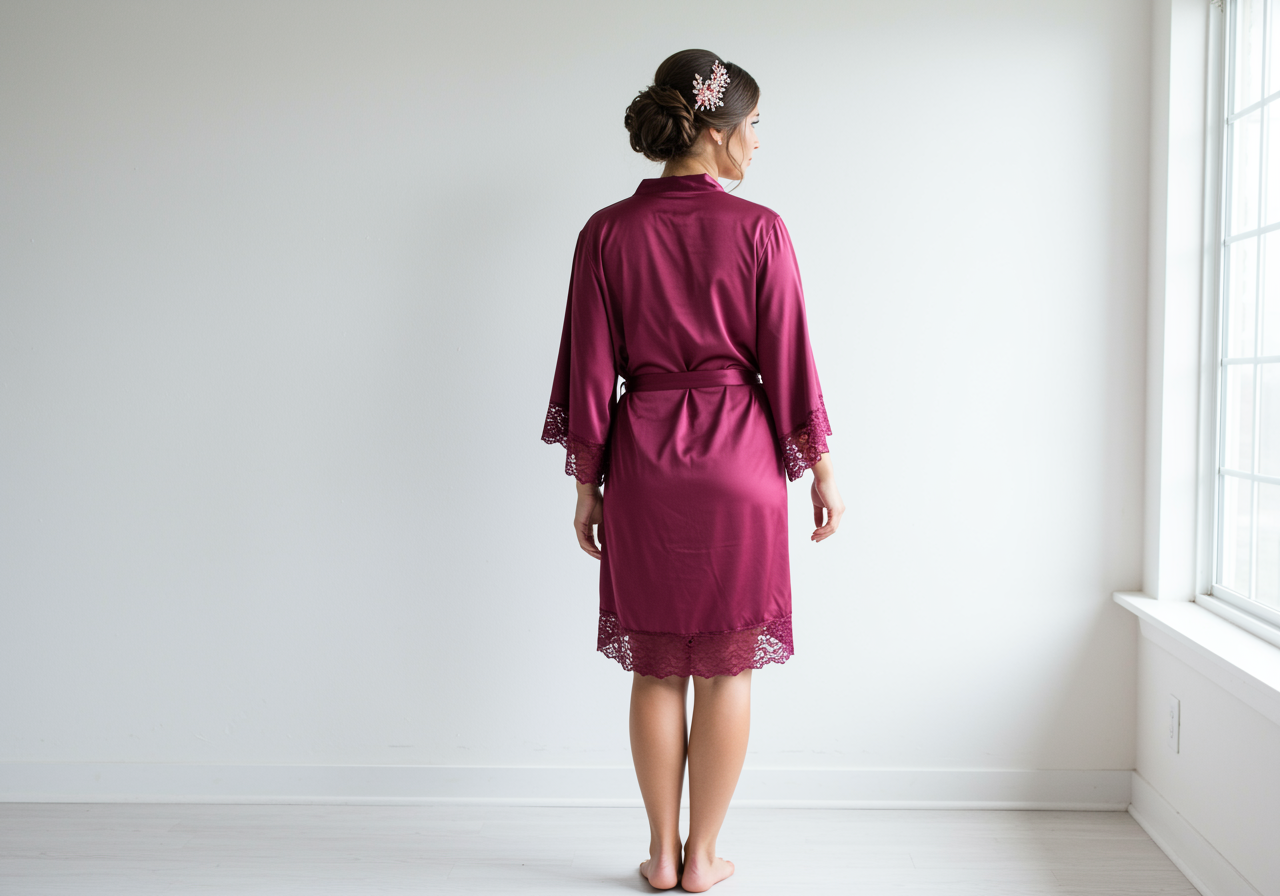 The Blissful - Vente Peignoir – femme - Peignoir en satin de mariée avec dentelle - 25 couleurs de peignoirs personnalisés4