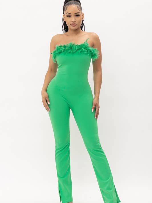 Feather Trim Tube Jumpsuit för wholesale av Belita Collection