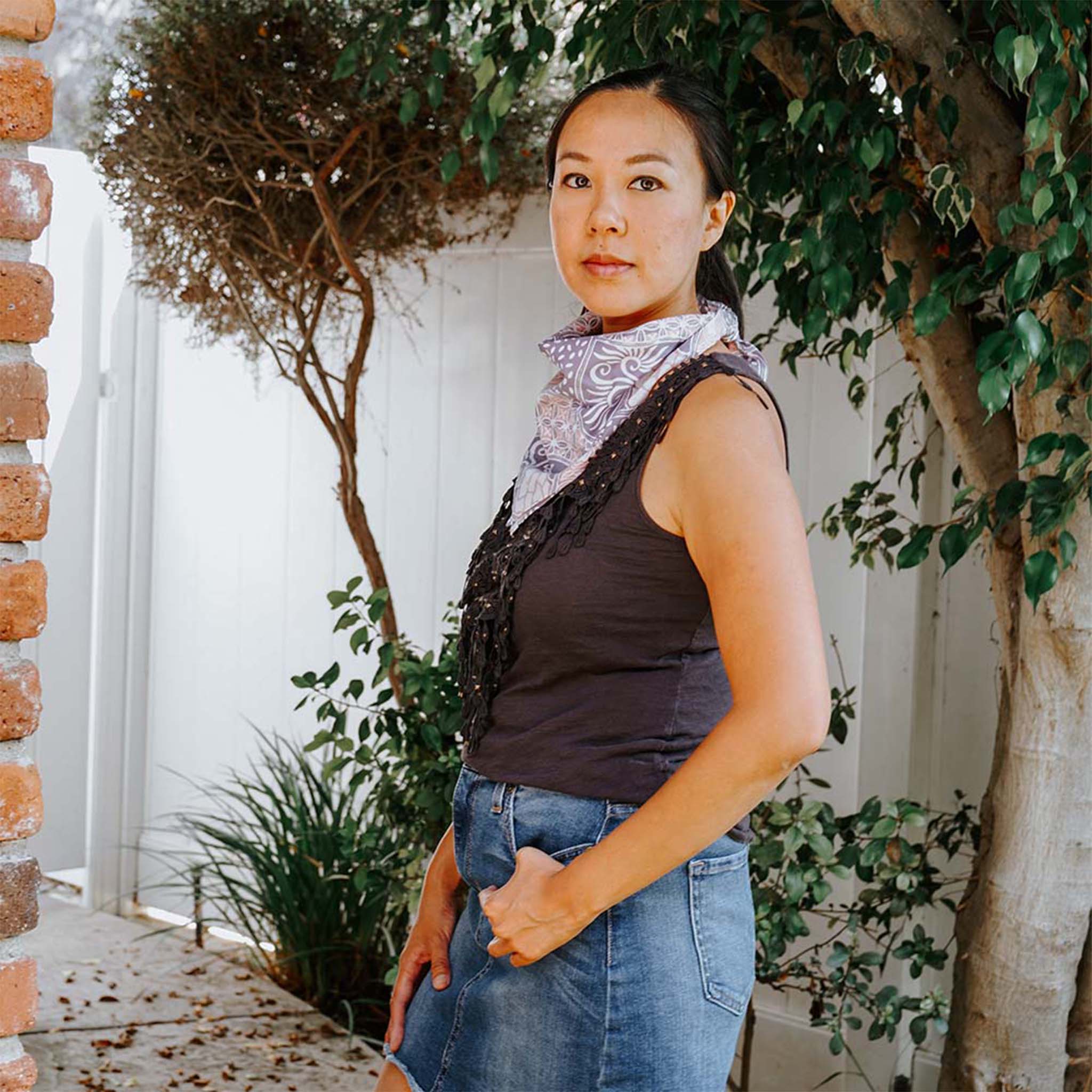 Kasih Co-op - Vendita all'ingrosso Bandana - Donna - Bandana Batik tinta a mano rosa viola 100% cotone stampato a mano5