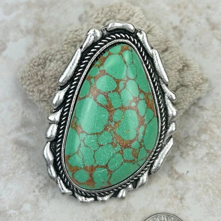 Western Elite Jewelry - Wholesale Cocktail/Statement Ring - RGY230225-01-GREEN    Large Silver oval with green stone stretch Ring0