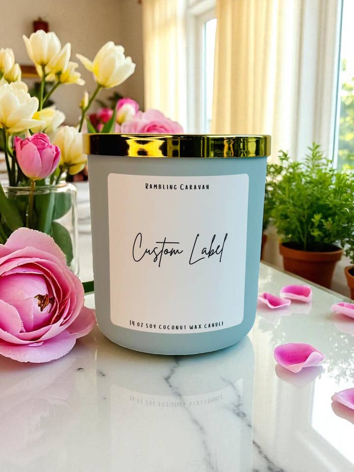 Custom Candle | 14 oz Soy Coconut Wax | for wholesale by Rambling Caravan