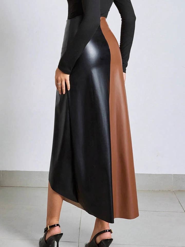 BLACK Colorblock Asymmetrical Skirt for wholesale on Faire1