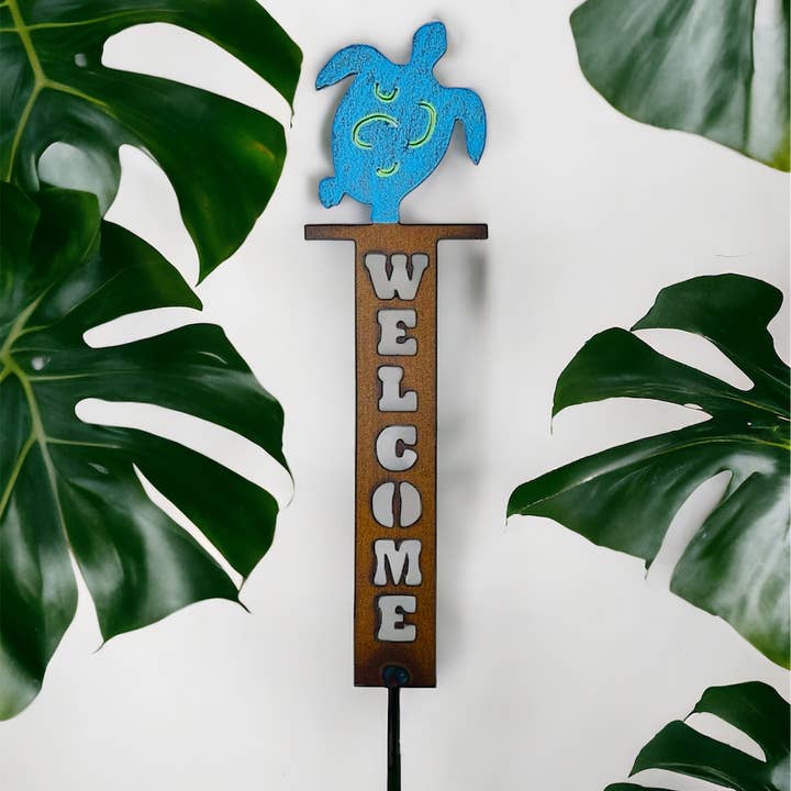 Sea Turtle welcome plant stake nautical garden patio décor for wholesale by Whimsies