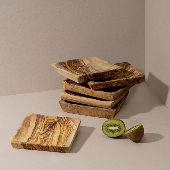 GHARYAN Stoneware & Olive Wood Tableware | Canada - Wholesale Condiment/Dip Bowl - Natural Olive Wood Square Condiment Bowls | Handcrafted0