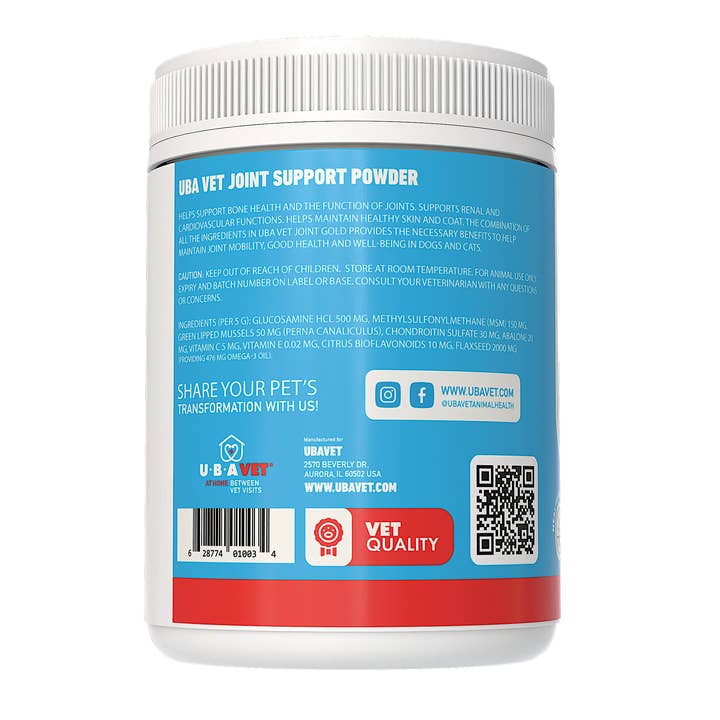 Jojo Modern Pets - Wholesale Pet supplement – Cat/dog - UBAVET Joint Gold Support Powder for Dogs & Cats (8.8 oz)2