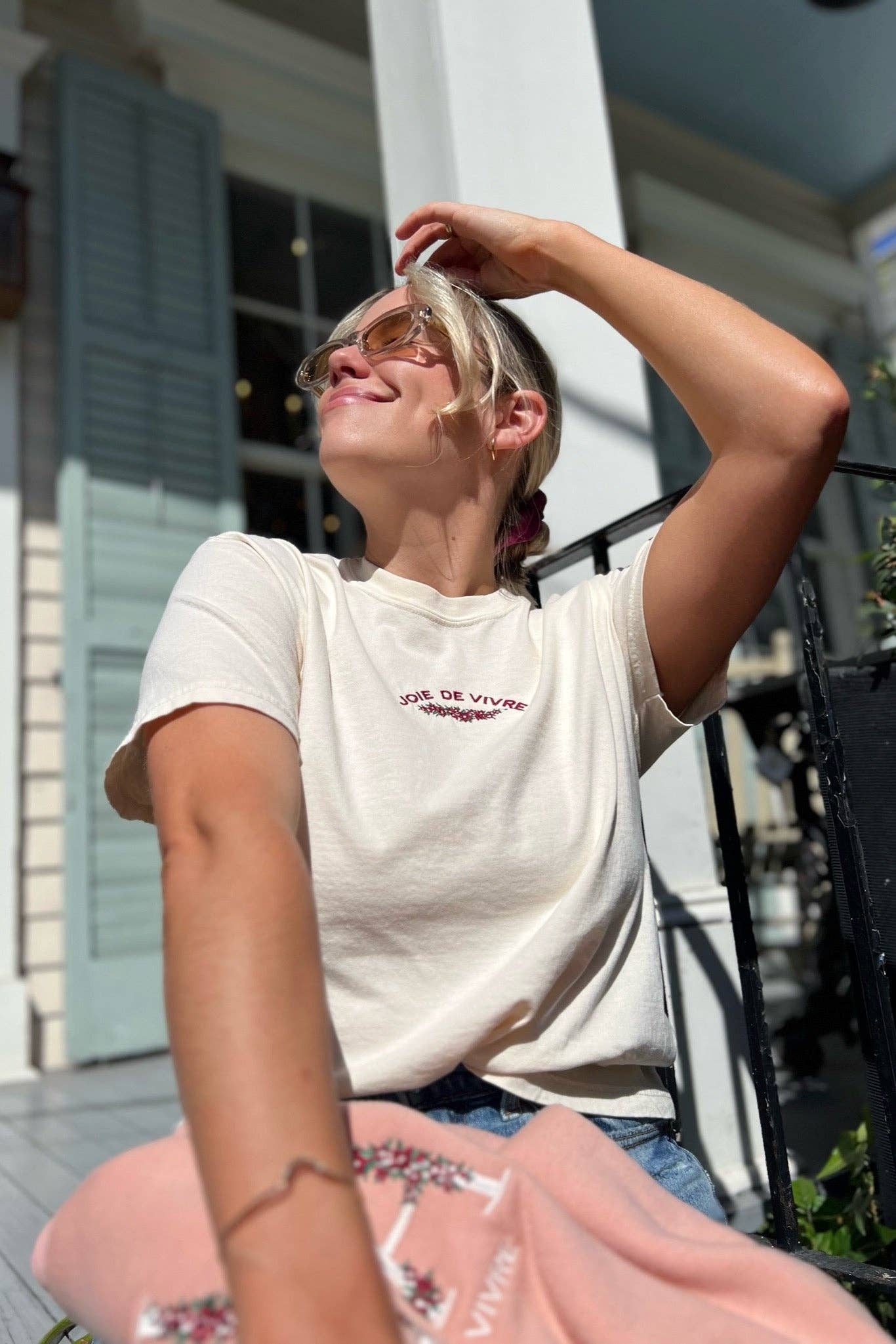 White Joie De Vivre Boxy Tee for wholesale on Faire5