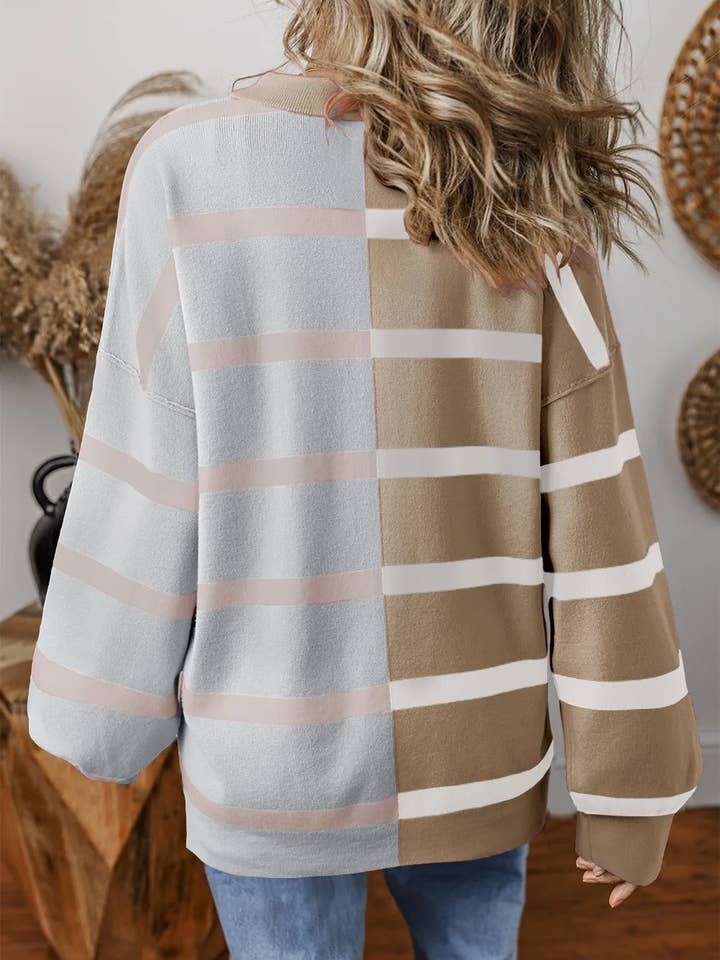 Lovesoft - Wholesale Tunic Sweater - Women's - Light French Beige Colorblock Oversized Sweater16