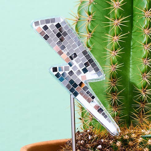 Disco Lightning Bolt - Mirror Disco Ball Plant Stake for wholesale by Paloverde Botanicals