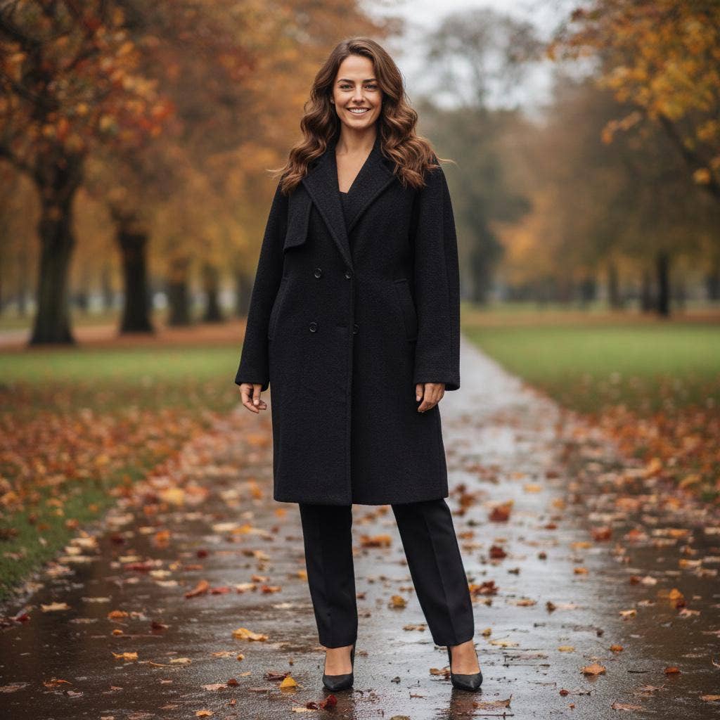 Kurt Muller – wholesale Coat – Women’s – Soft Touch Lined Coat with Detachable Leopard Ruffle Brooch2