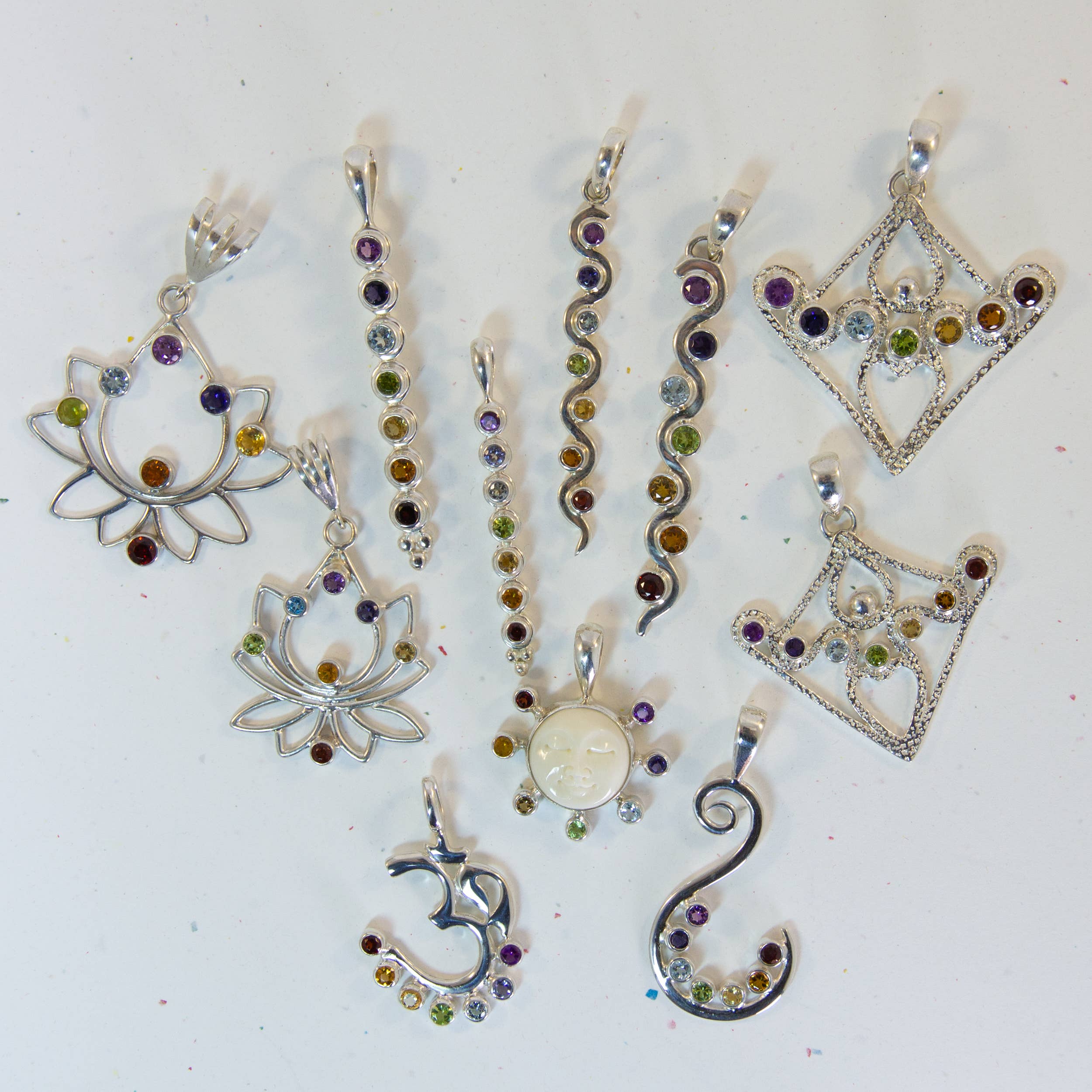 Ajmer by Jodi - Wholesale Individual Charm/Pendant - Moon Face Chakra Pendant in sterling silver ~ 7 faceted gems10