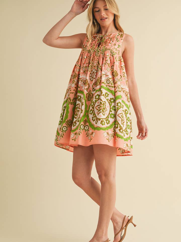 &MERCI - Wholesale Dress - Women's - EXCLUSIVE PRINT MINI DRESS WITH PLEATING MDR4086