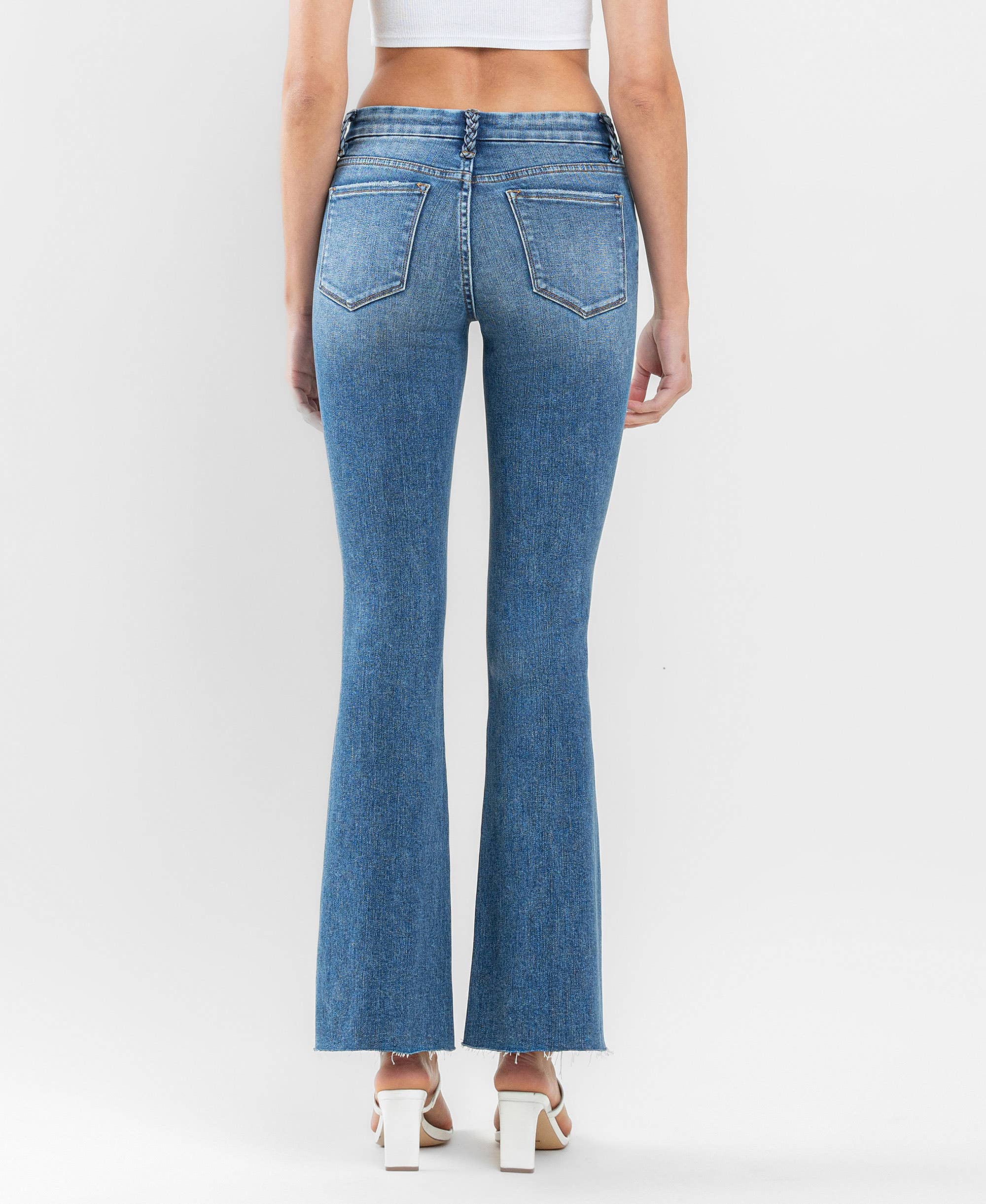 AMAZES LOW RISE BRAIDED BELT LOOP FLARE JEANS F5525 for wholesale on Faire4