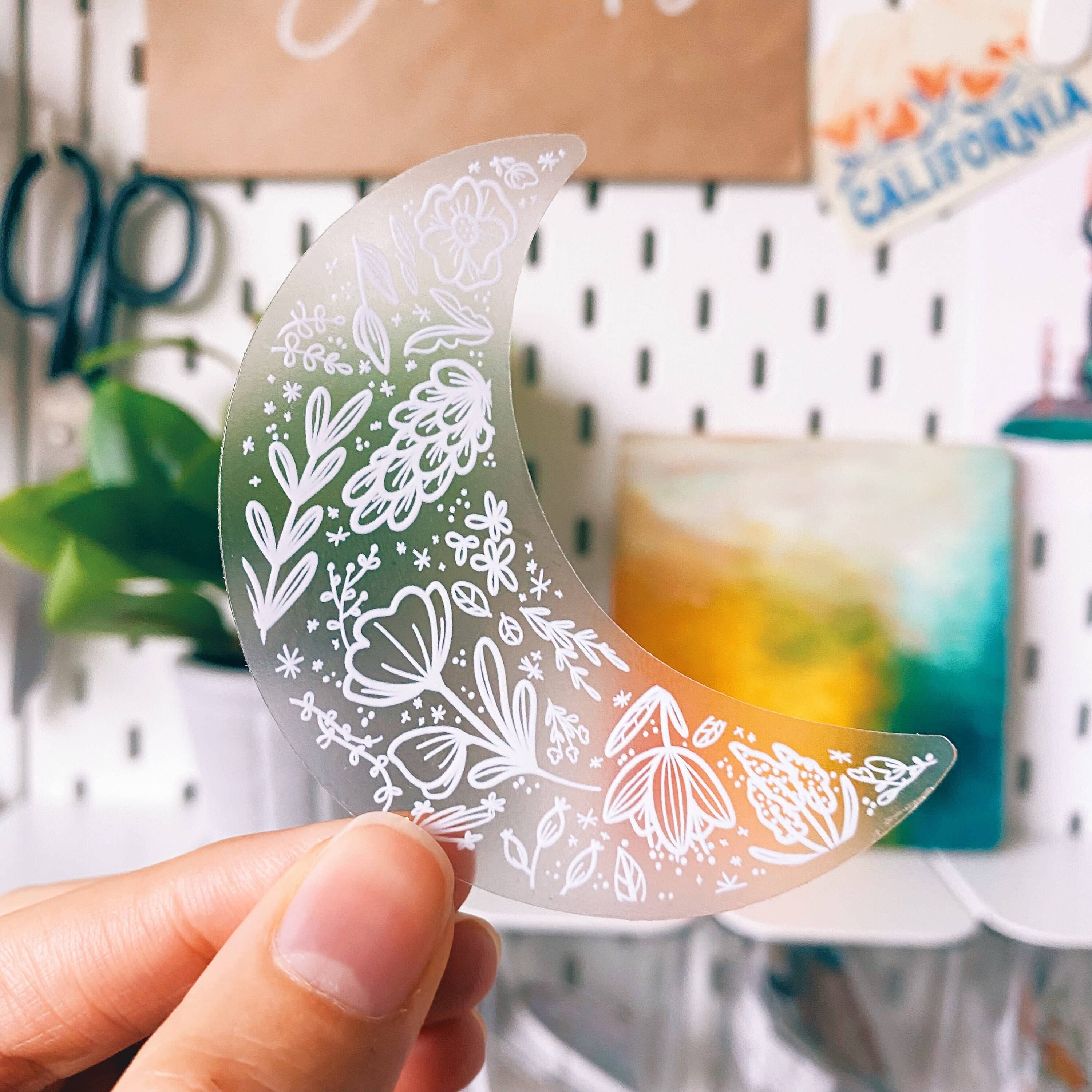 Hay Design Co. - Wholesale Sticker - Clear Floral Moon Sticker | Crescent Moon Sticker