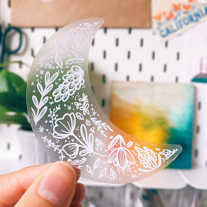 Doorzichtige sticker met bloemenmaan | Sticker met halve maan voor wholesale door Hay Design Co.