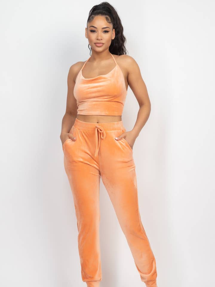 Boswell - Wholesale Top & Pant Set (NOT Loungewear) - Women's - COWL NECK HALTER TOP AND JOGGER SETS