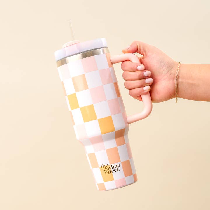 The Darling Effect - Wholesale Insulated Mug/Tumbler - 40 oz Take Me Everywhere Tumbler-Check Peach2