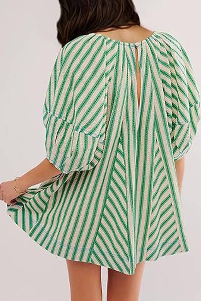 UNISHE - Wholesale Romper - Women's - Striped U Neck Front Tie Loose Romper ZK17014