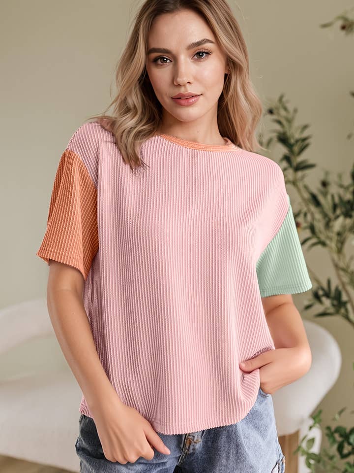 T-shirt à col rond bicolore avec cordon pour la vente par PartyEight