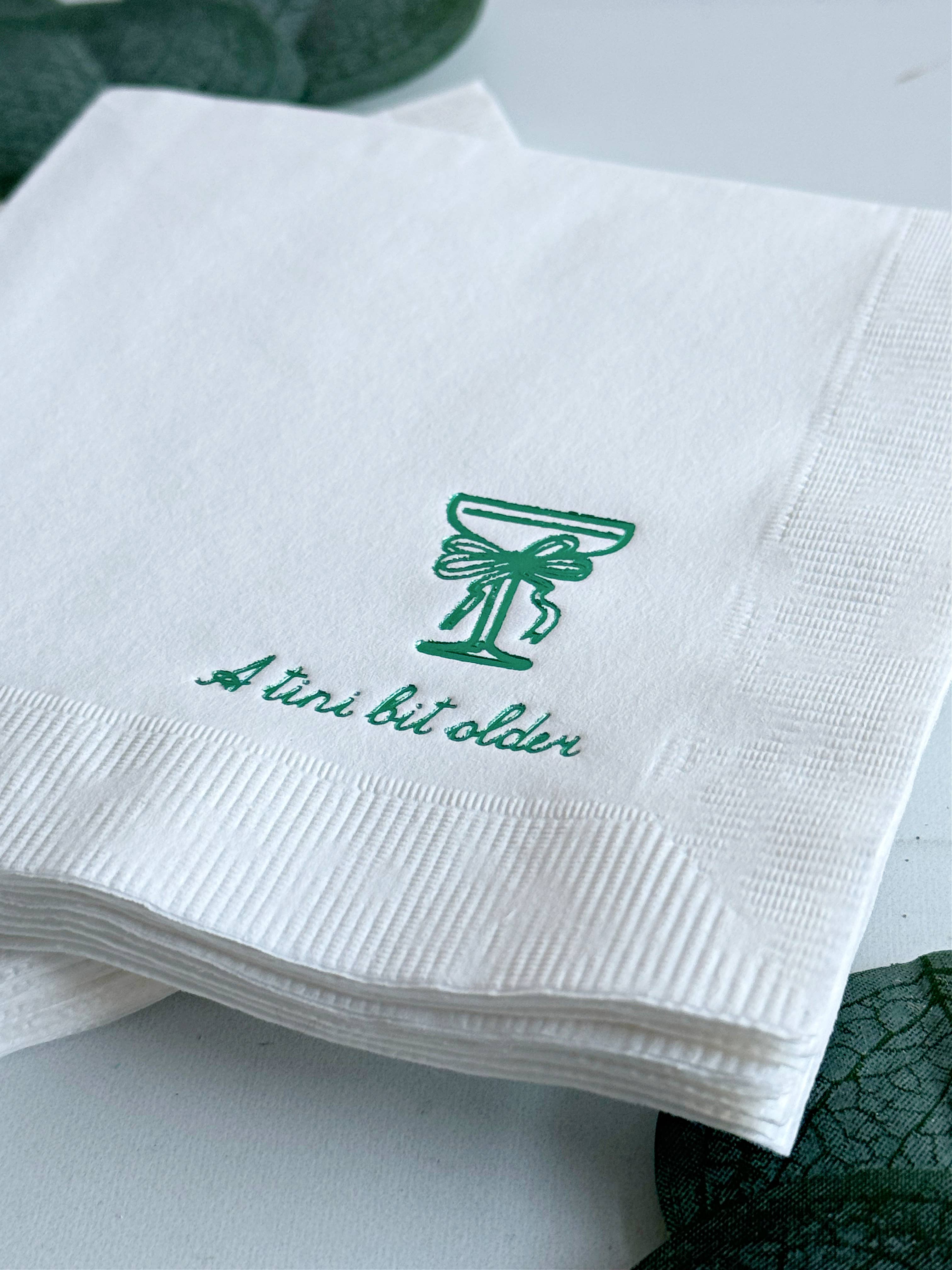EnFete, LLC - Wholesale Disposable Napkin - Tini Bit Older Cocktail Napkins - Green Preppy Bow1